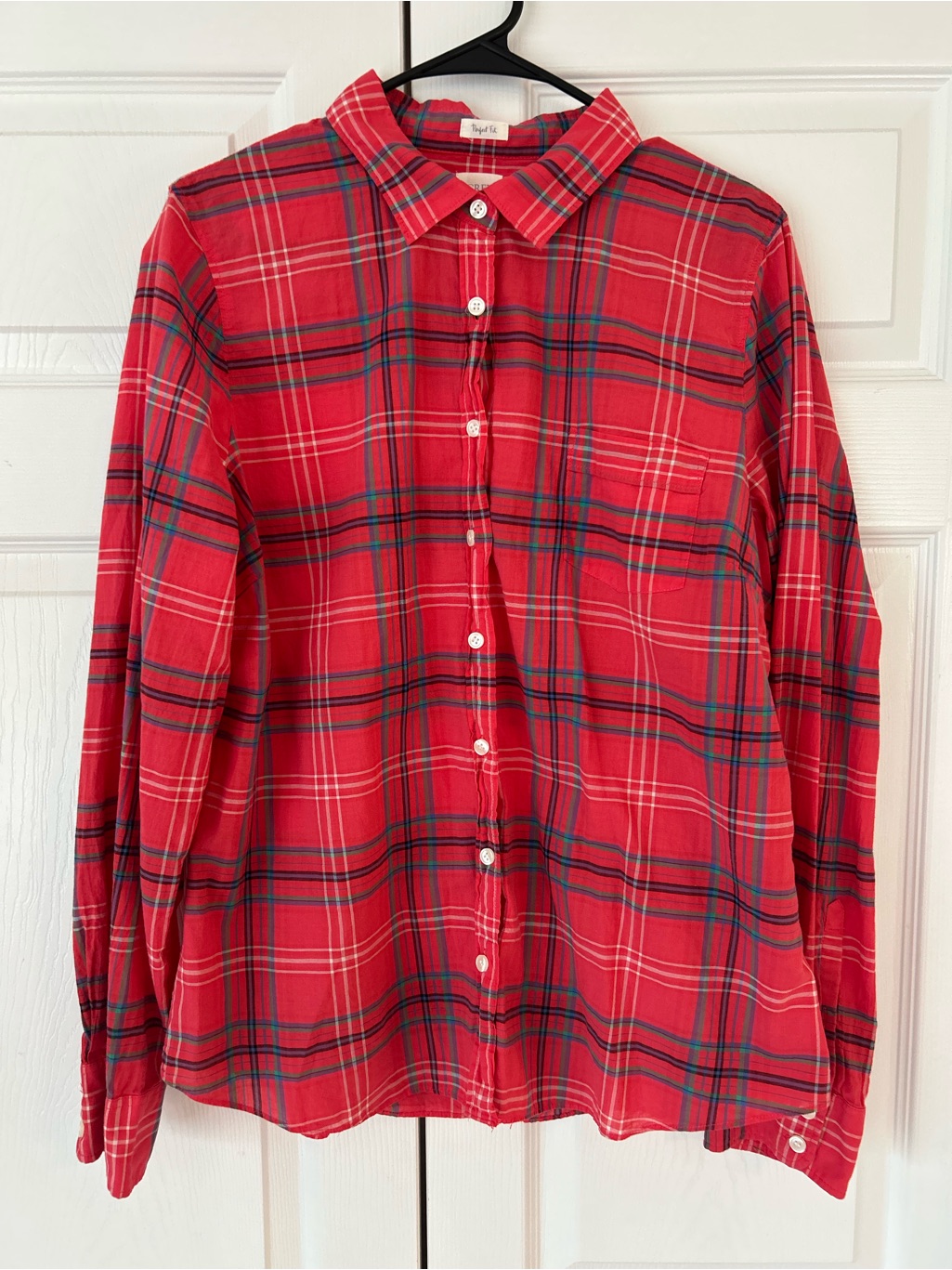 Nwot J.Crew Women’s Red Plaid Perfect Fit Button Up Tunic Blouse Shirt Size Xl